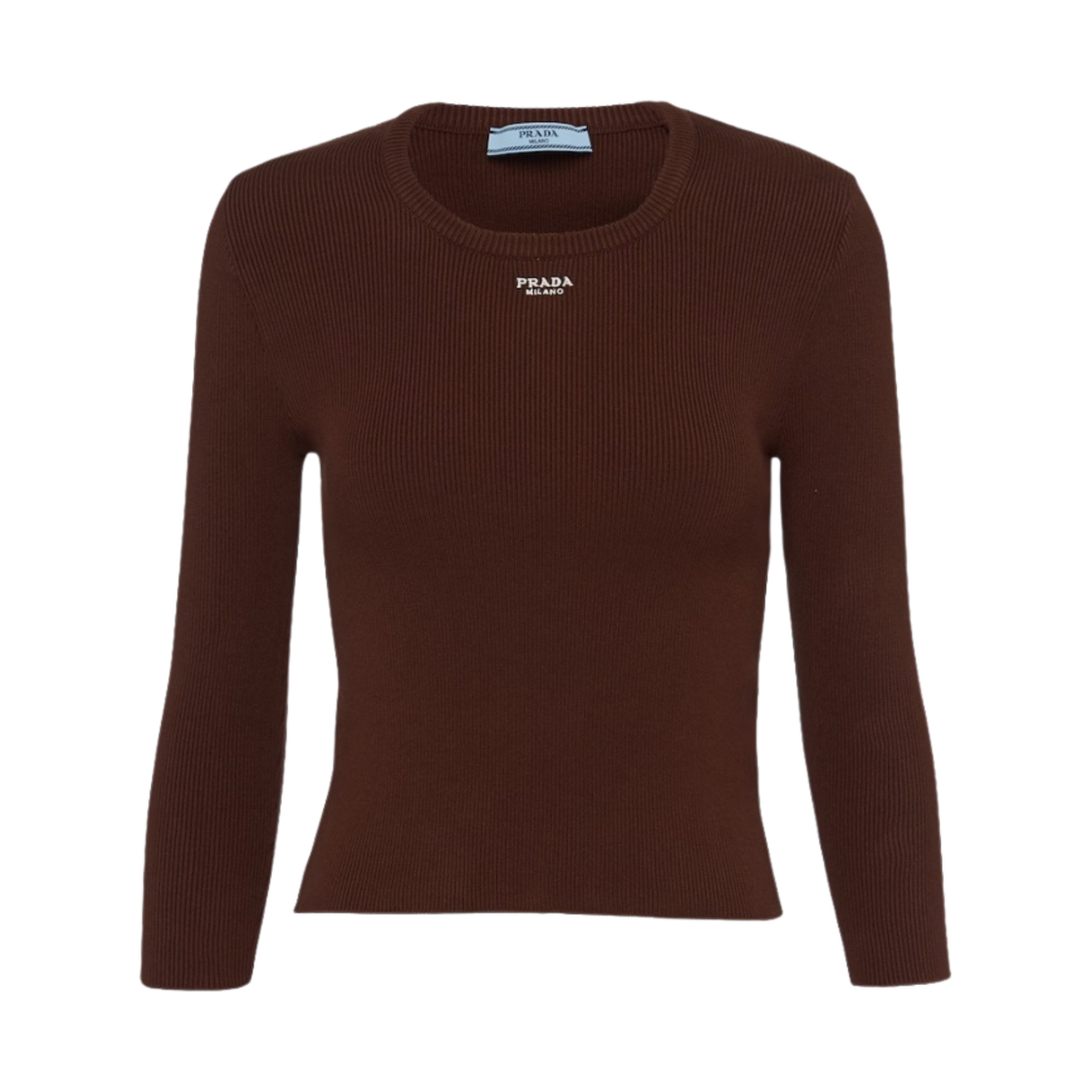 P24V1P-126Q-F0324 (W) Prada Cotton Sweater with Embroidered Logo Cocoa Brown - 대표 이미지 #1