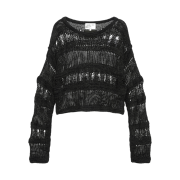 (W) Matin Kim Boat Neck Crochet Knit Pullover khaki