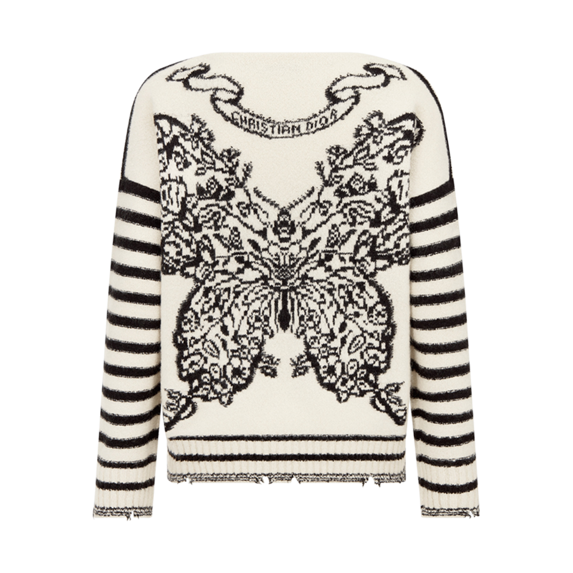 (W) 디올 마리네르 스웨터 화이트 블랙 캐시미어 실크 모헤어 니트 버터플라이 모티프((W) Dior Mariniere Sweater White Black Cashmere Silk Mohair Knit Butterfly Motif) - 2
