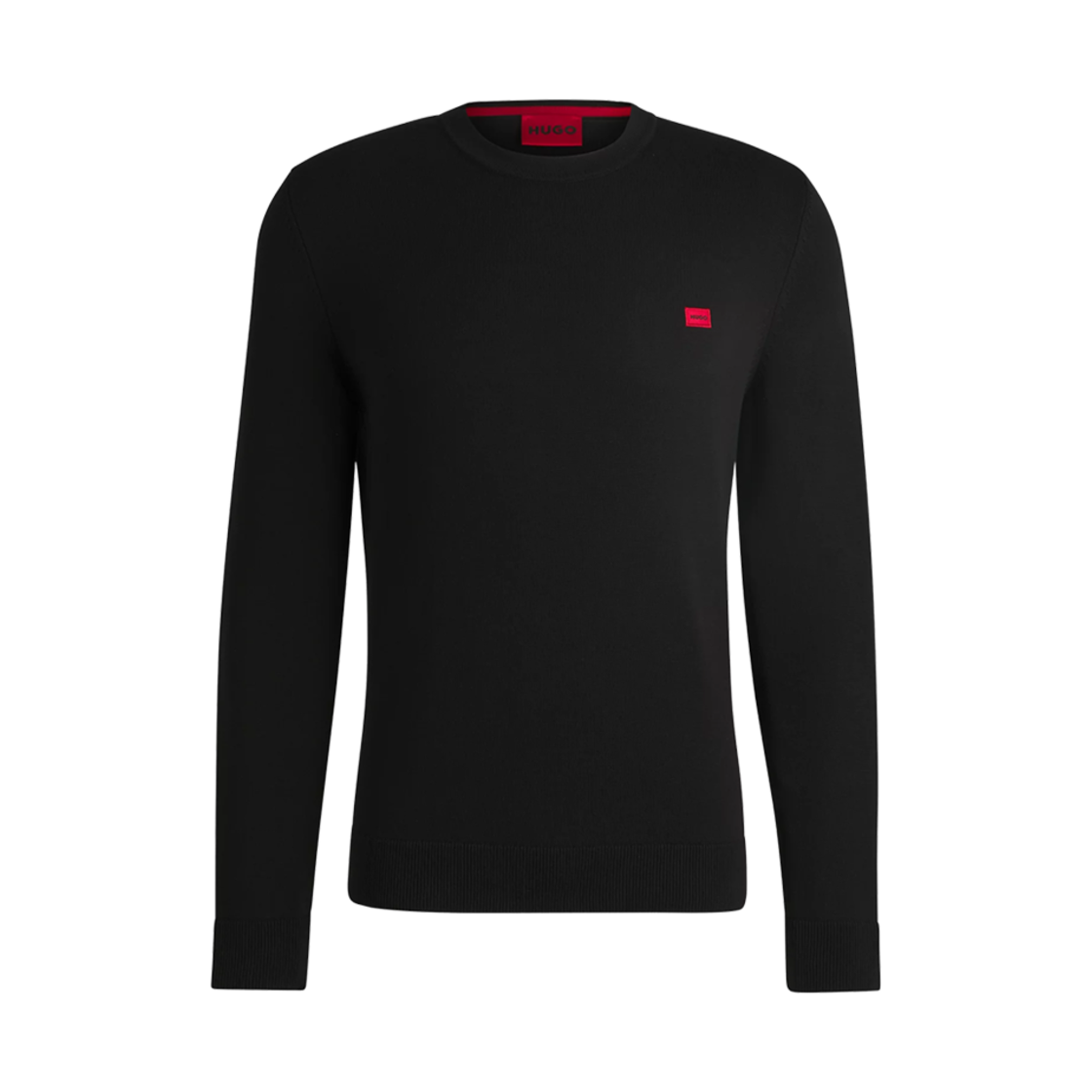50475083-001 Hugo Boss Knit Cotton Sweater with Red Logo Label Black