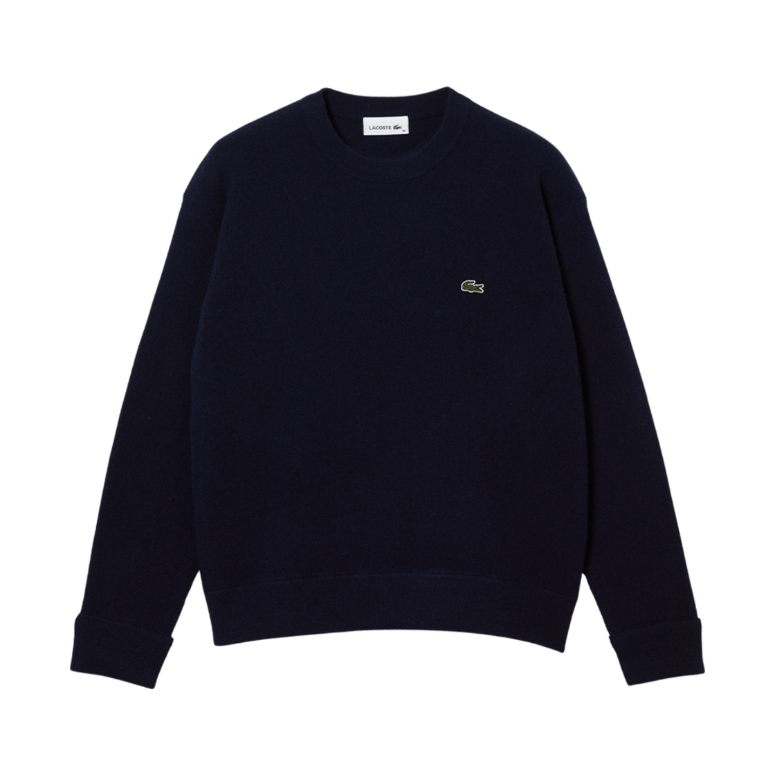(W) 라코스테 릴렉스드 핏 울 모스 스티치 스웨터 미드나잇 블루((W) Lacoste Relaxed Fit Wool Moss Stitch Sweater Midnight Blue)