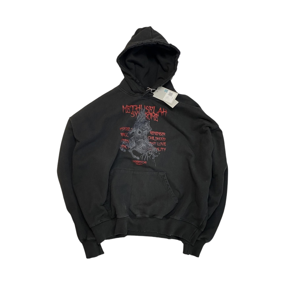 언더마이카 므드셀라 신드롬 데미지 워시드 후드 수단 레드 - 23SS