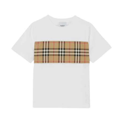 (Kids) Burberry Vintage Check Panel Cotton T-Shirt White