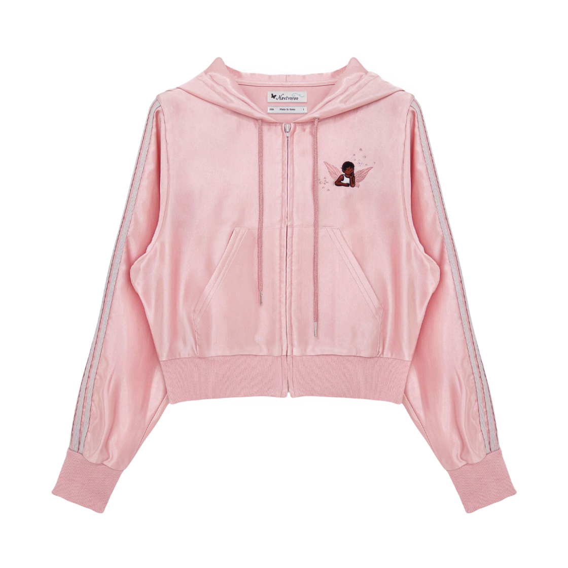 나비버스 제이 사틴 후드집업 핑크(NAVIVERSE Jay Satin Hood Zip Up Pink)