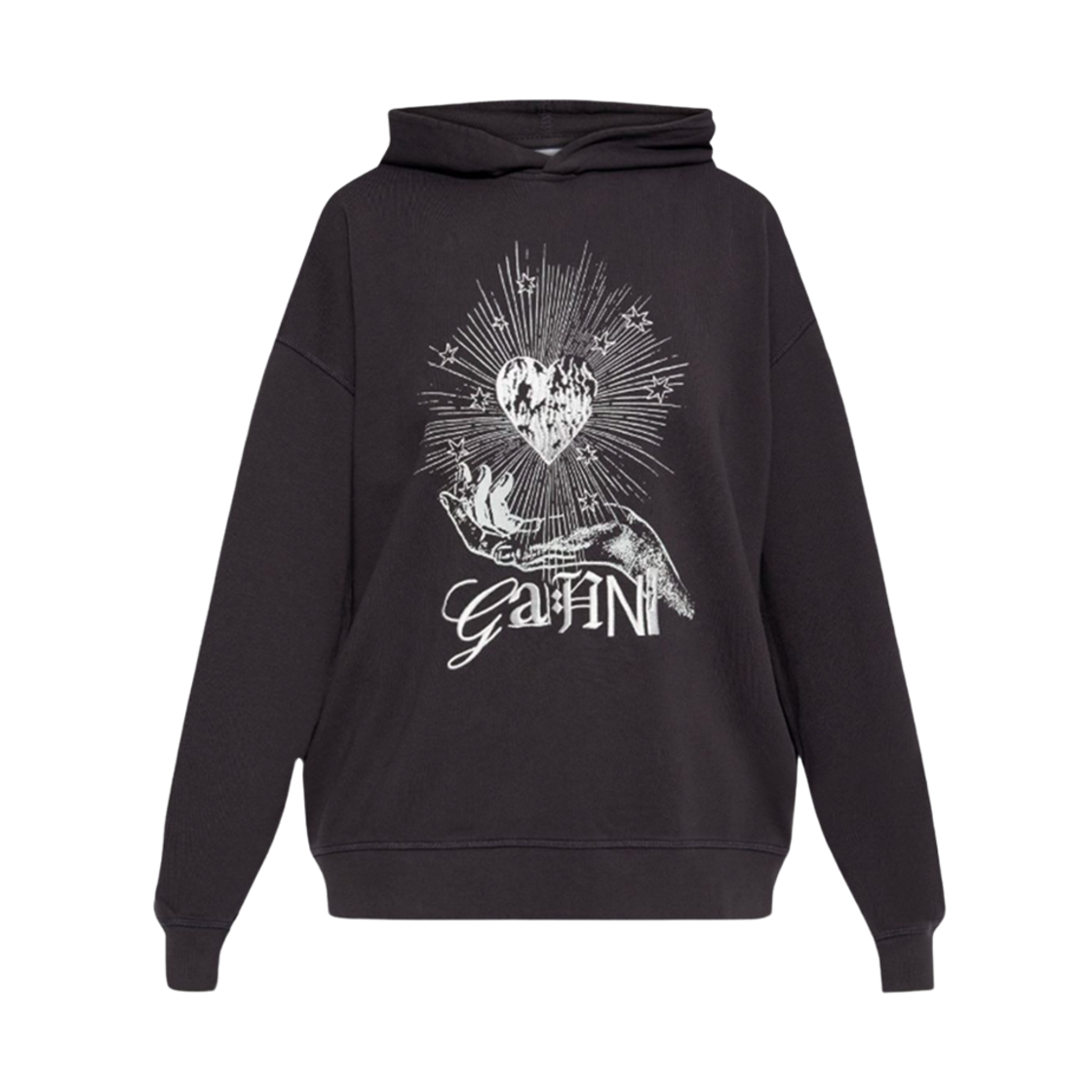 (W) 가니 이솔리 하트 후드 블랙((W) Ganni Isoli Heart Hoodie Black)