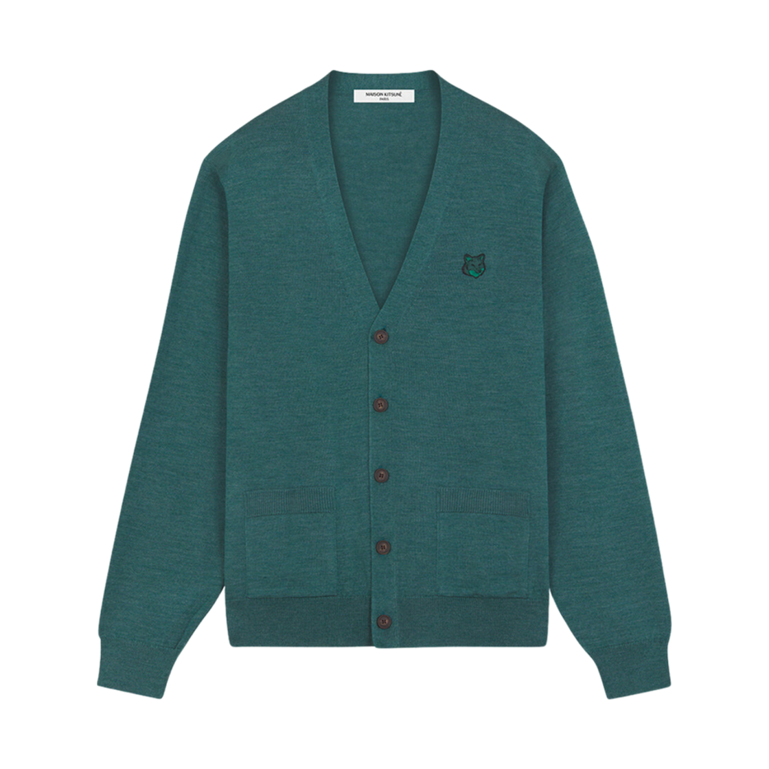 MM00509KT1036-P380 Maison Kitsune Bold Fox Head Patch Regular Cardigan Evergreen