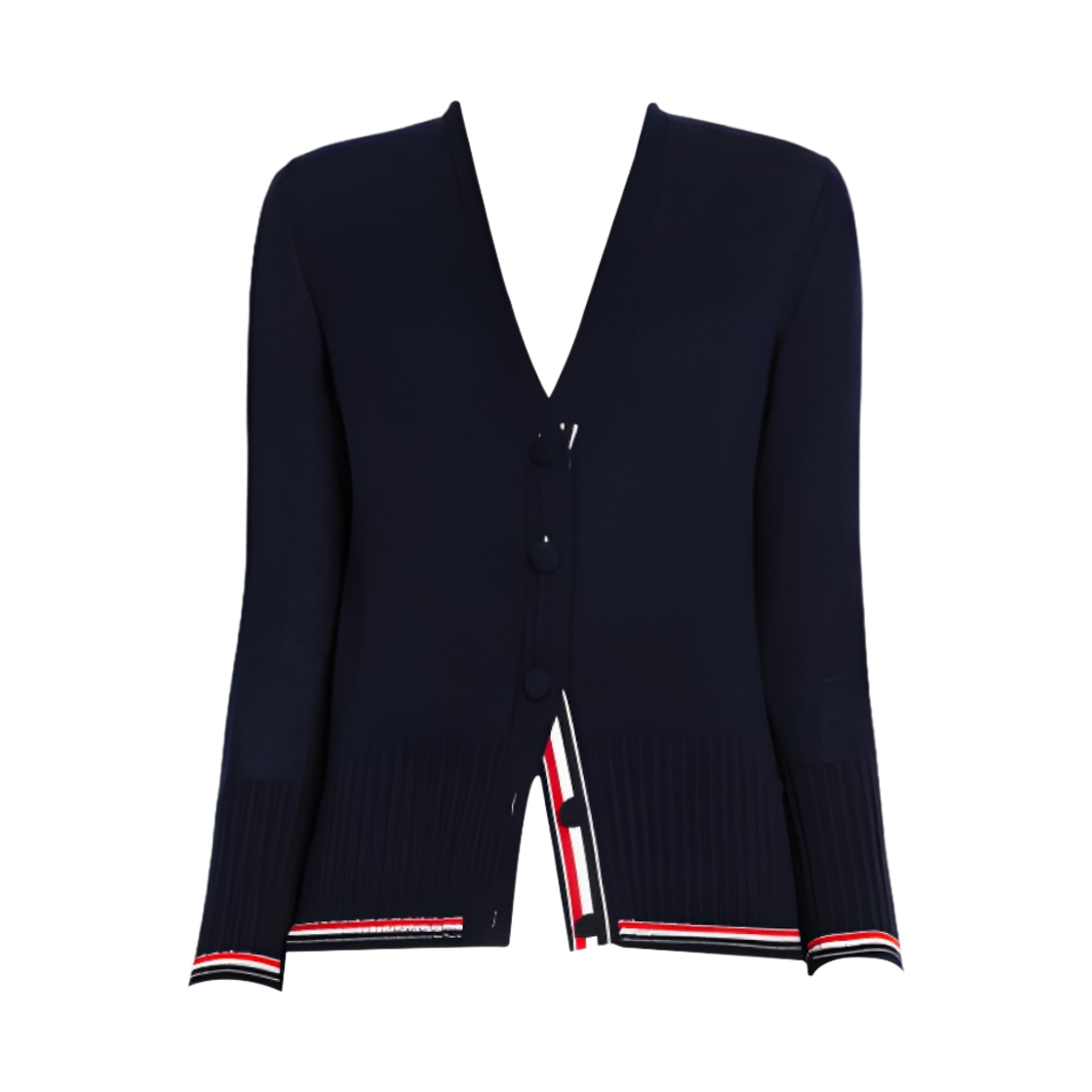 FKC427A-Y2016-415 Thom Browne Baby Cable Fine Cashmere Tipped V-Neck Cardigan Blue