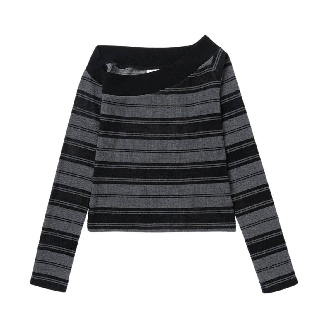 밀로 우먼 원 숄더 스트라이프 티셔츠 차콜 그레이