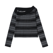 Millo Women One Shoulder Stripe T-Shirt Charcoal Gray