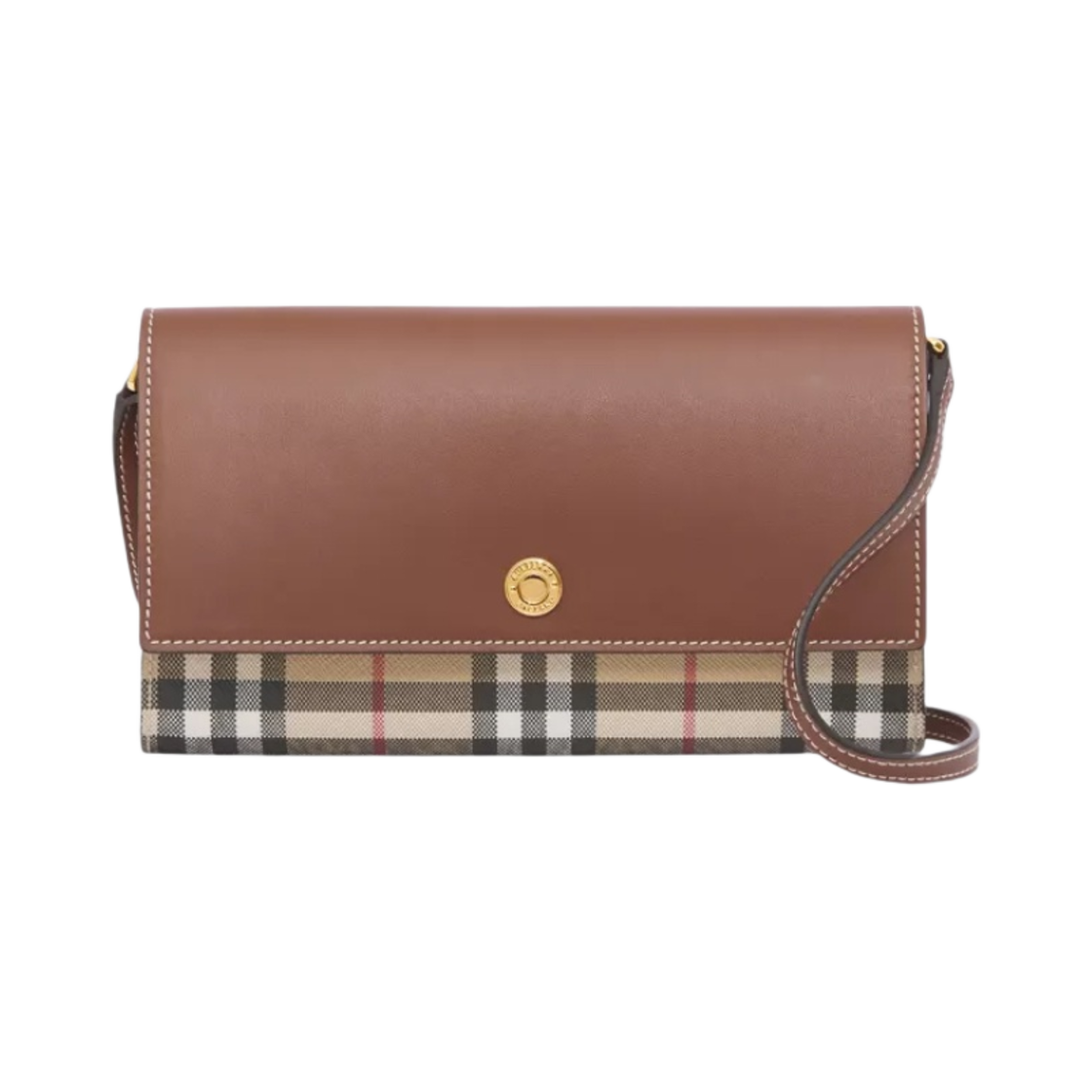 버버리 디테처블 스트랩 체크 레더 지갑 아카이브 베이지 탄(Burberry Check Leather Wallet with Detachable Strap Archive Beige Tan)
