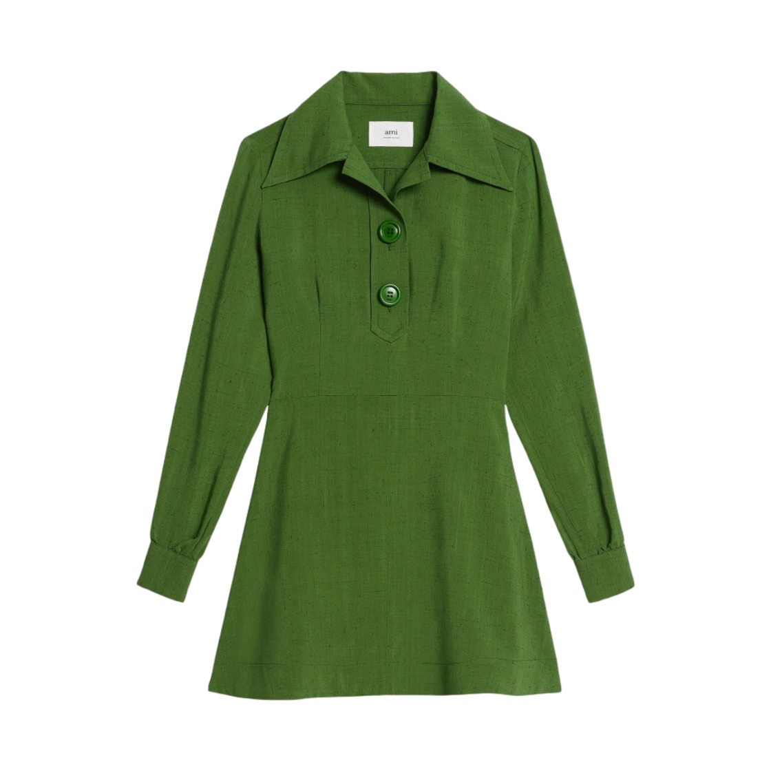 (W) 아미 버튼 칼라 숏 드레스 에버그린((W) AMI Buttoned Collar Short Dress Evergreen) - 1