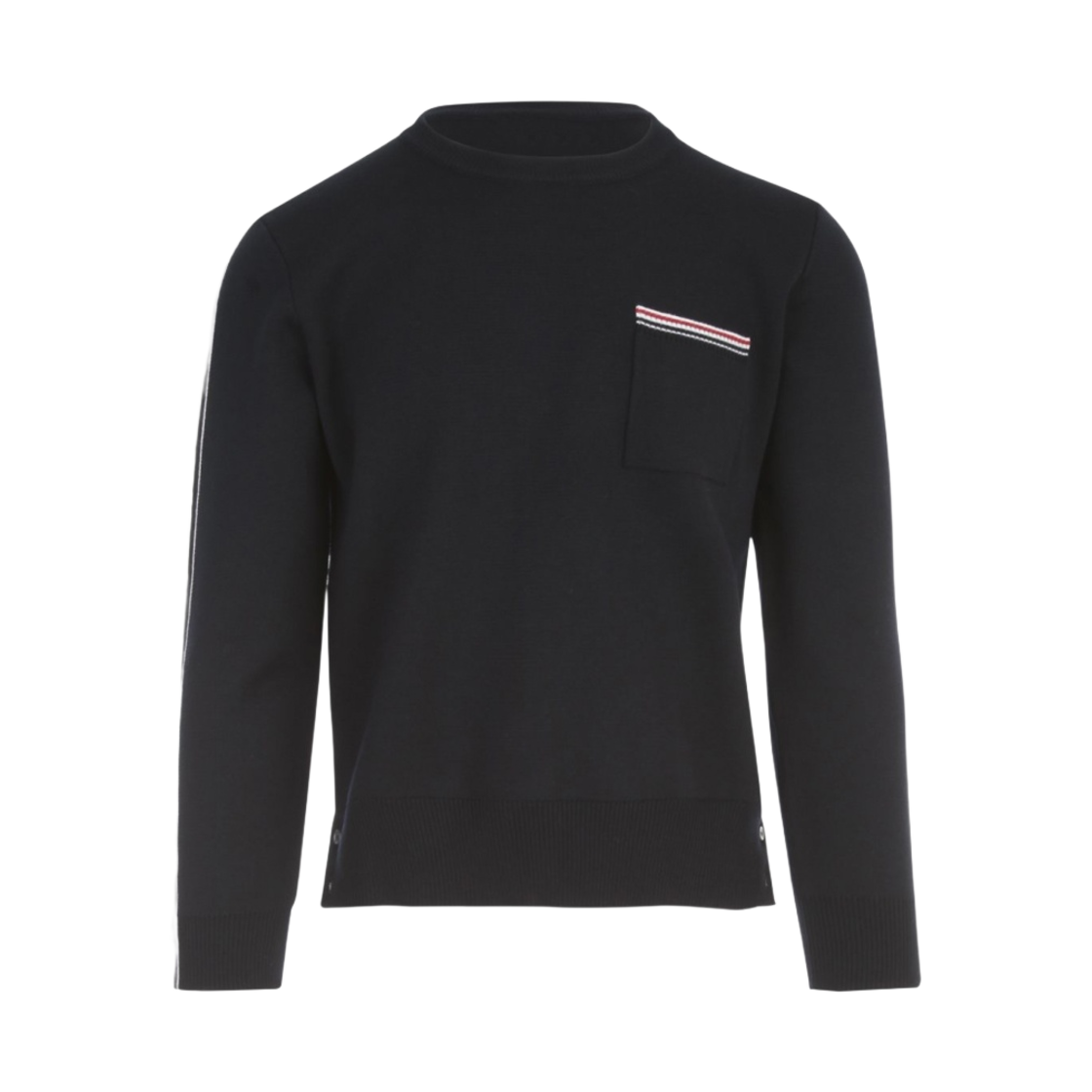 MKA367A-Y1002-415 Thom Browne Merino Wool Intarsia Stripe Milano Stitch Crewneck Pullover Navy Blue