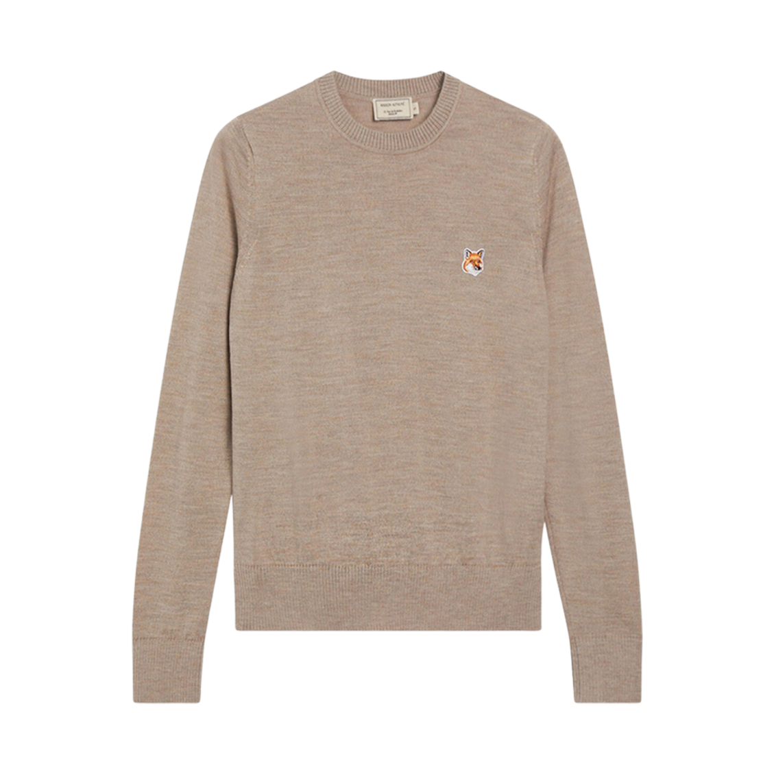 (W) 메종 키츠네 메리노 라운드넥 풀오버 폭스 헤드 패치 베이지 멜란지((W) Maison Kitsune Merinos R-Neck Pullover Fox Head Patch Beige Melange) - 1