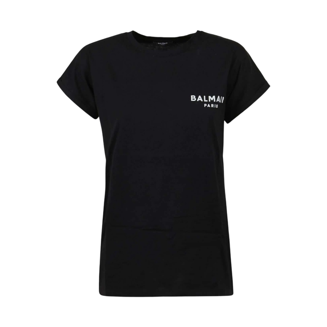 (W) 발망 발망 로고 프린트 에코 리스폰시블 코튼 티셔츠 블랙((W) Balmain Eco Responsible Cotton T-Shirt with Balmain Logo Print Black) - 1