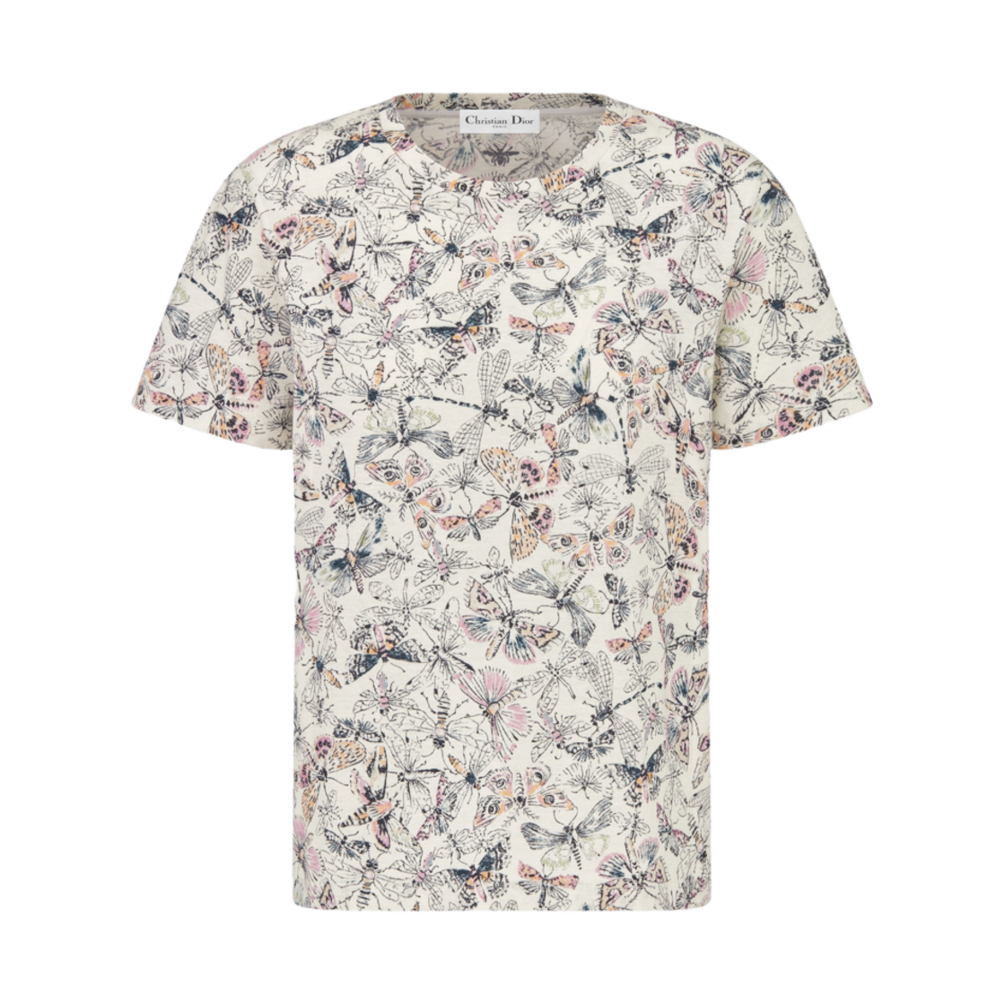 (W) 디올 코튼 앤 리넨 저지 리벨룰 카모플라쥬 모티프 티셔츠 화이트((W) Dior Cotton and Linen Jersey with Libellule Camouflage Motif T-Shirt White) - 1