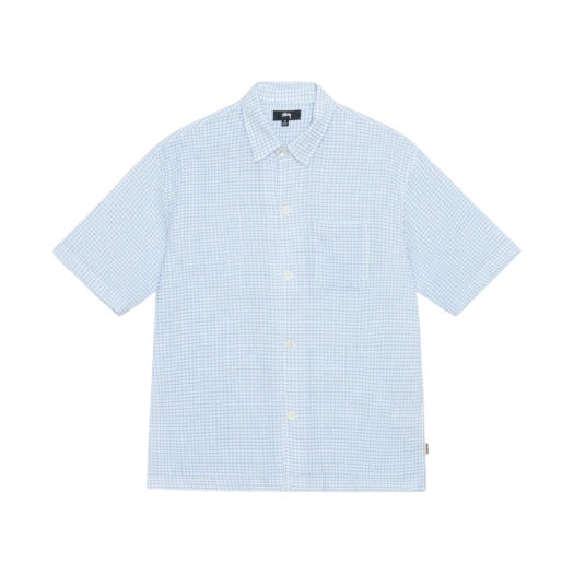 Stussy Boxy Flat Hem Crinkled Shirt Blue Check