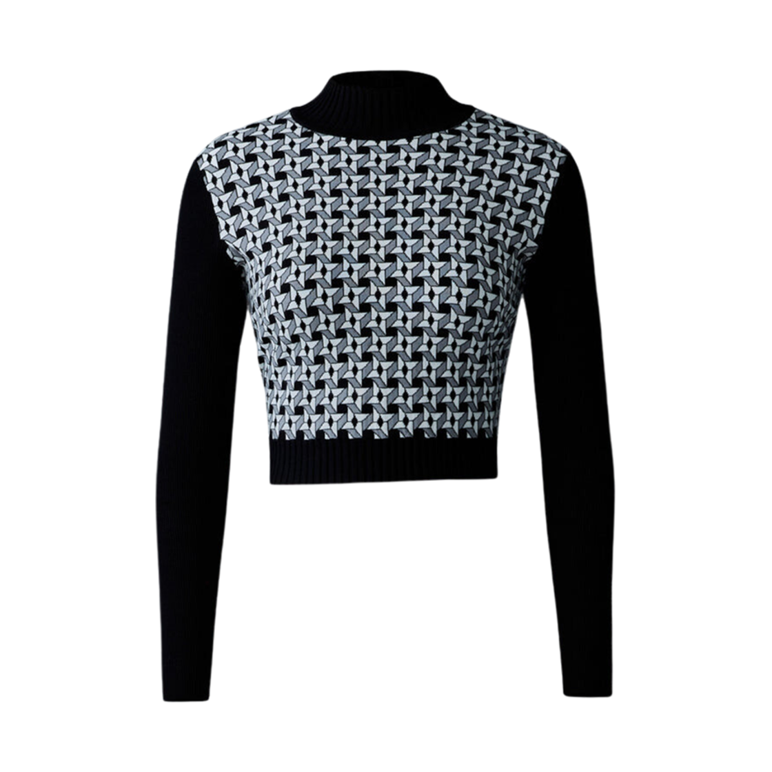 (W) 맥카지 타린-GEO 지오메트리컬 자카드 니트 탑 블랙((W) Mackage Tarin-GEO Geometrical Jacquard Knit Top Black)