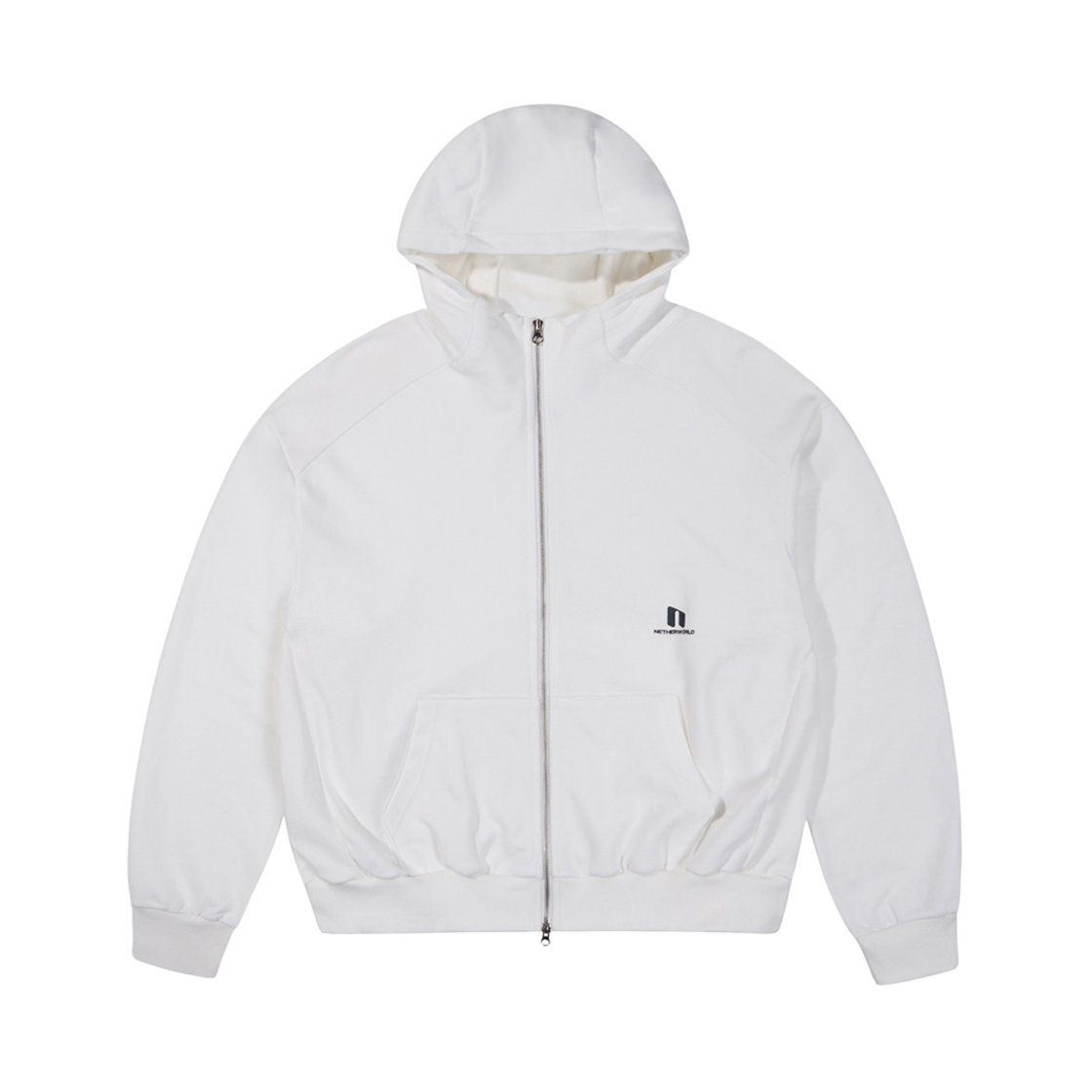 P00000DE-WT Netherworld Sporty Logo Zip Up Hoodie Soft White
