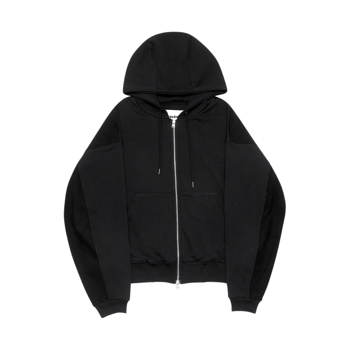 알렌느 믹스드 패브릭 스웨트 집업 후드 블랙