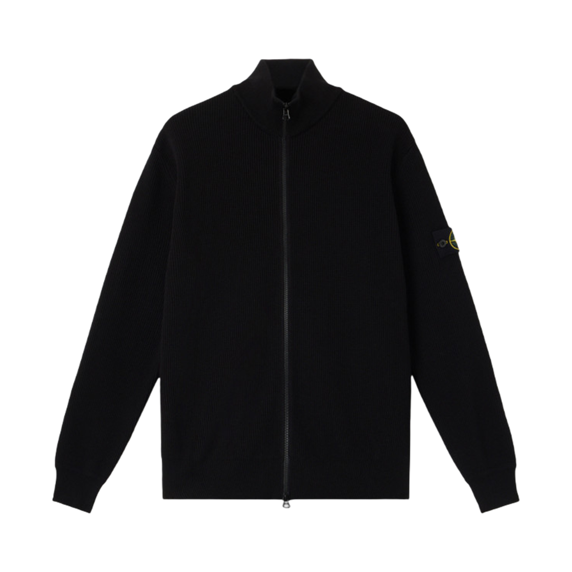 스톤 아일랜드 5100026 립드 소프트 오가닉 코튼 지퍼 가디건 리빙 블랙 - 25SS(Stone Island 5100026 Ribbed Soft Organic Cotton Zipper Cardigan with Ribbing Black - 25SS)