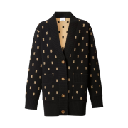 (W) Burberry Monogram Wool Cashmere Blend Oversized Cardigan Black
