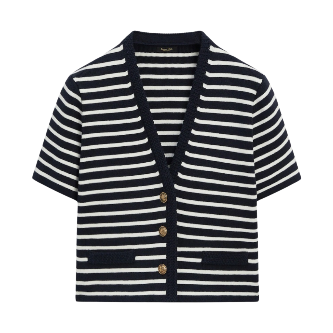 마시모두띠 스트라이프 숏슬리브 브이넥 가디건 블루(Massimo Dutti Striped Short Sleeve V-Neck Cardigan Blue)