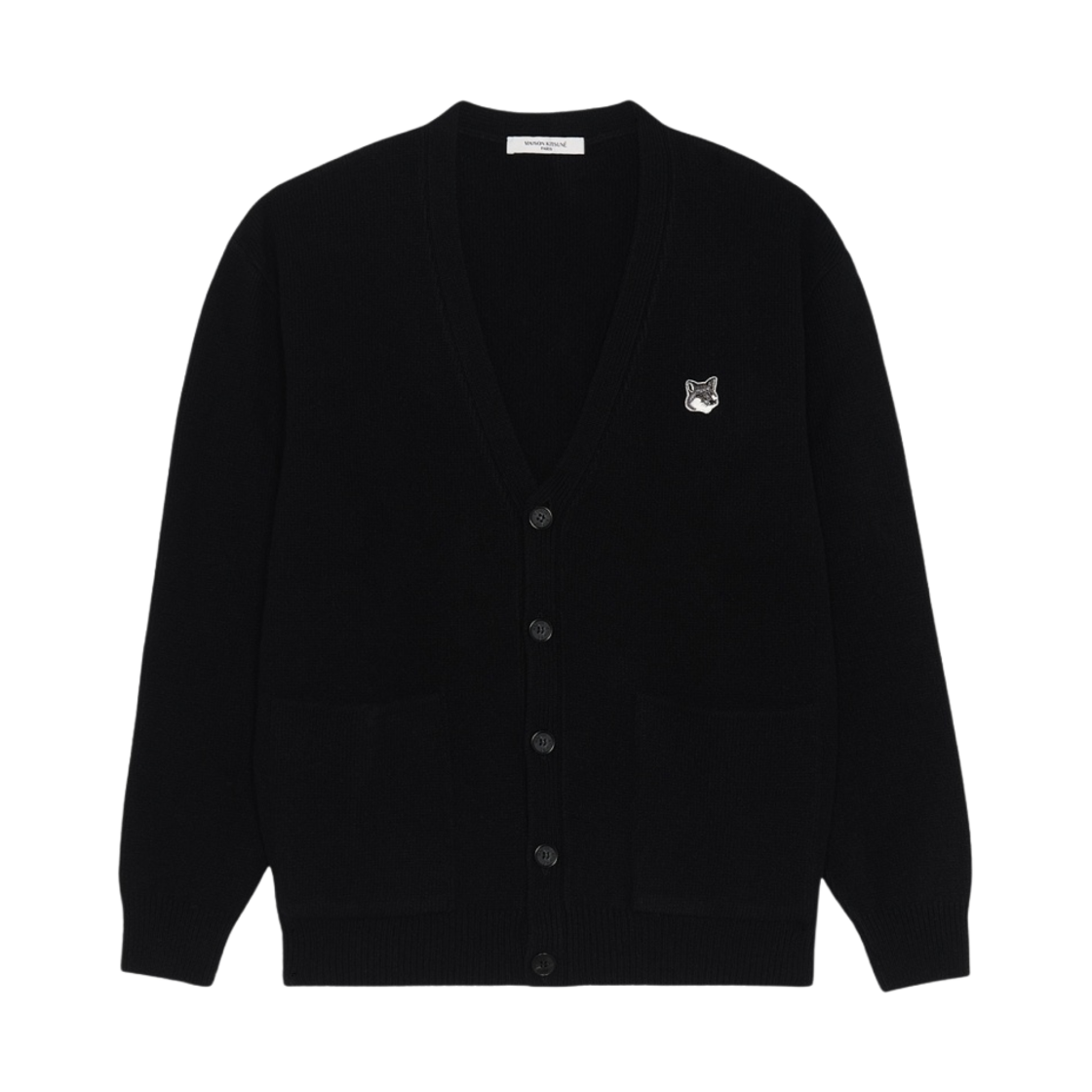 메종 키츠네 그레이 폭스 헤드 패치 릴렉스드 가디건 블랙(Maison Kitsune Grey Fox Head Patch Relaxed Cardigan Black)
