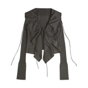 OJOS Ruffled Drape Angora Cardigan Charcoal
