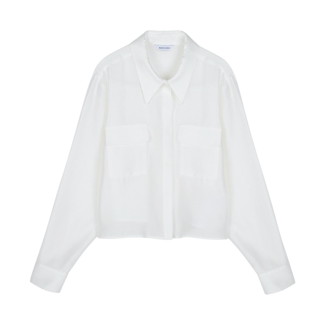 해브레스 우먼 쉬어 롱 슬리브 셔츠 화이트(Haveless Women Sheer Long Sleeve Shirt White)