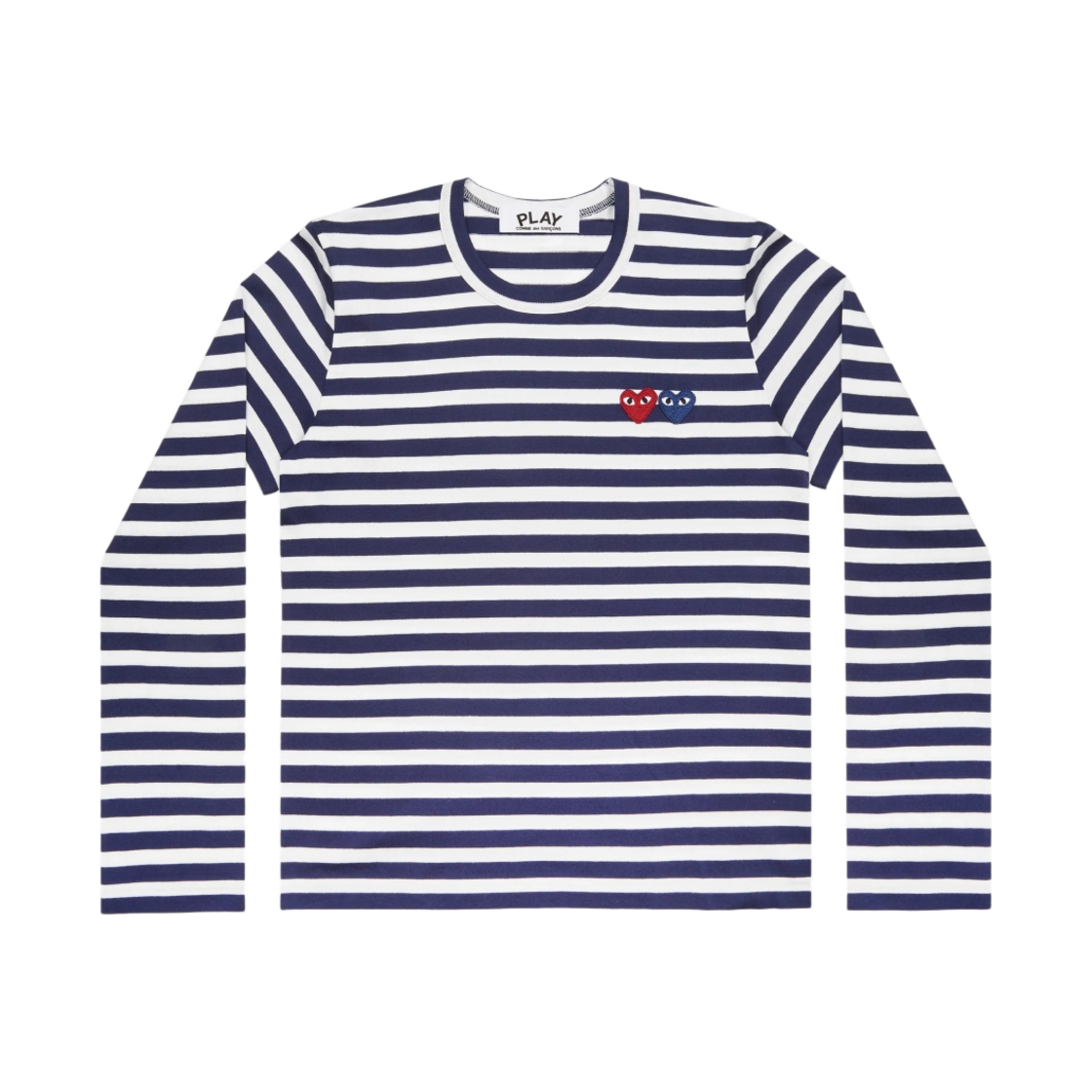 (W) 플레이 꼼데가르송 더블 하트 스트라이프 롱슬리브 티셔츠 네이비 화이트((W) Play Comme des Garcons Double Heart Striped LS T-Shirt Navy White)