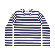 (W) Play Comme des Garcons Double Heart Striped LS T-Shirt Navy White