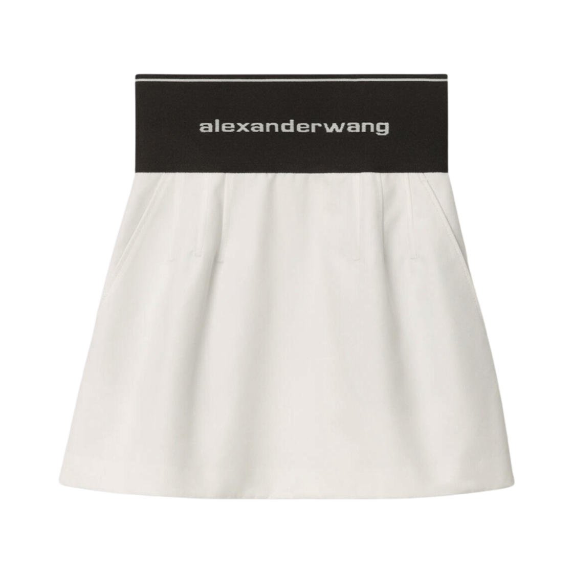 (W) 알렉산더 왕 코튼 테일러링 로고 엘라스틱 스커트 화이트((W) Alexander Wang Logo Elastic Skirt in Cotton Tailoring White)