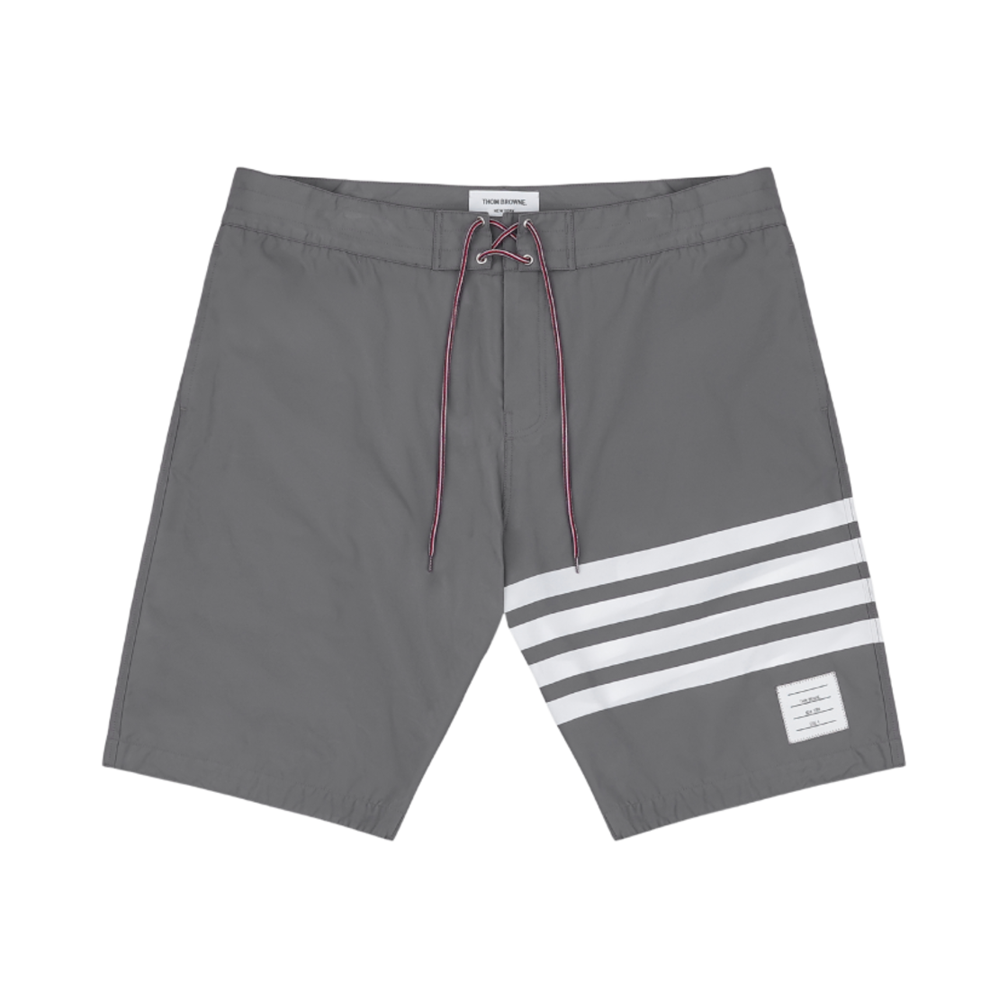 MTT029A-07538-035 Thom Browne Tech 4-Bar Drawstring Waist Board Swim Shorts Medium Grey