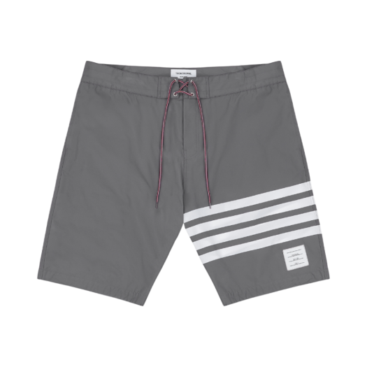 Thom Browne Tech 4-Bar Drawstring Waist Board Swim Shorts Medium Grey
