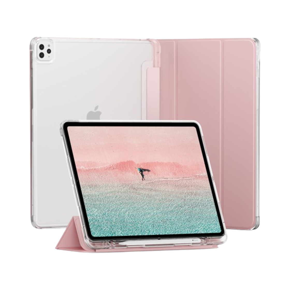 신지모루 투명 후면커버 모서리 보호 범퍼 퓨어디펜스 케이스 아이패드 미니 에어 프로 10/9/8/7/6/5세대 태블릿 파우치 핑크샌드