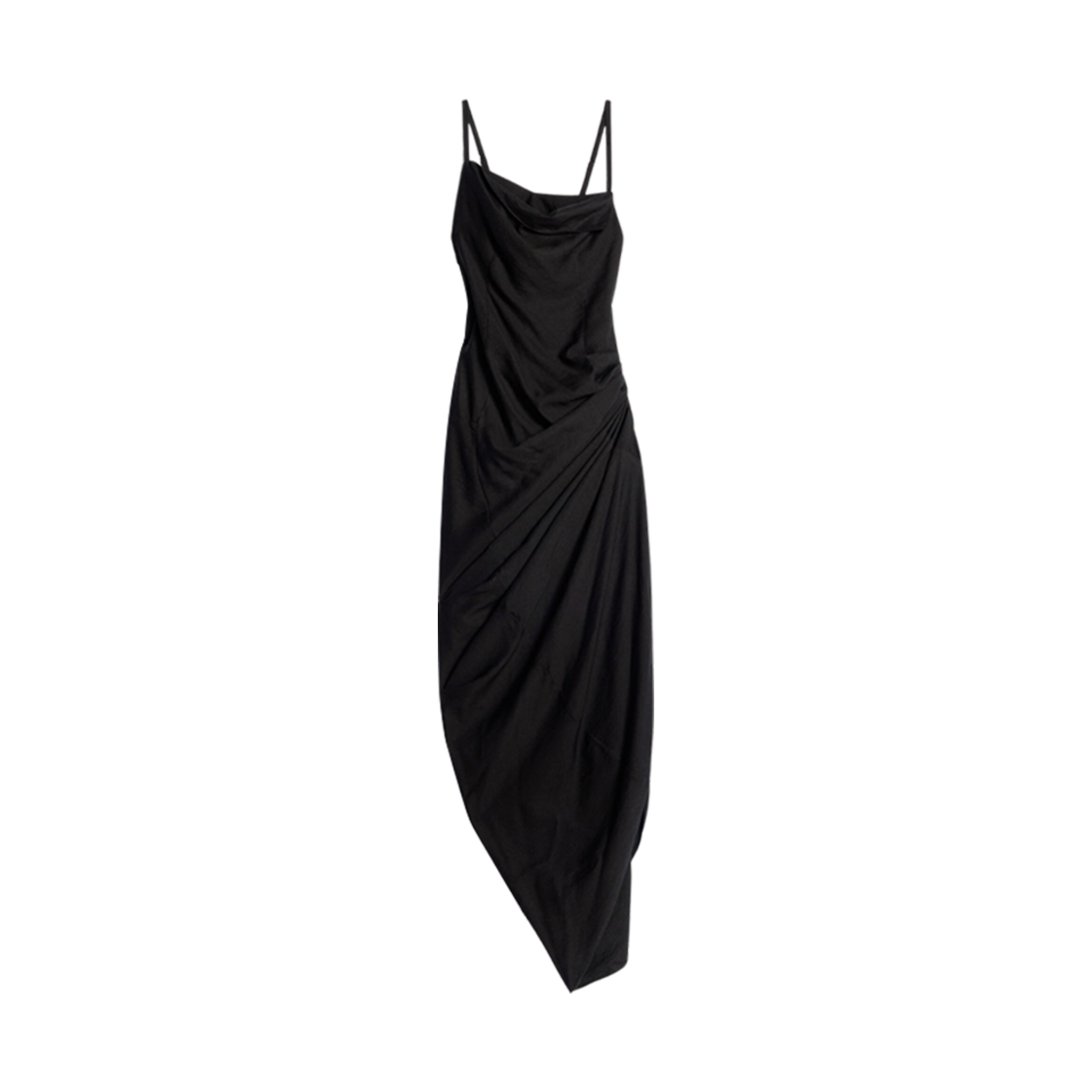 (W) 자크뮈스 라 로브 로브 랑그 롱 어시메트릭 드레이프 드레스 블랙((W) Jacquemus La Robe Saudade Longue Long Asymmetric Draped Dress Black) - 1