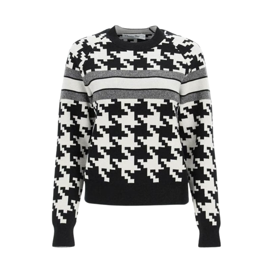 214S10AM132-9330 (W) Dior Houndtooth Sweater Black White