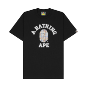 BAPE Bleached BAPE Check College T-Shirt Black