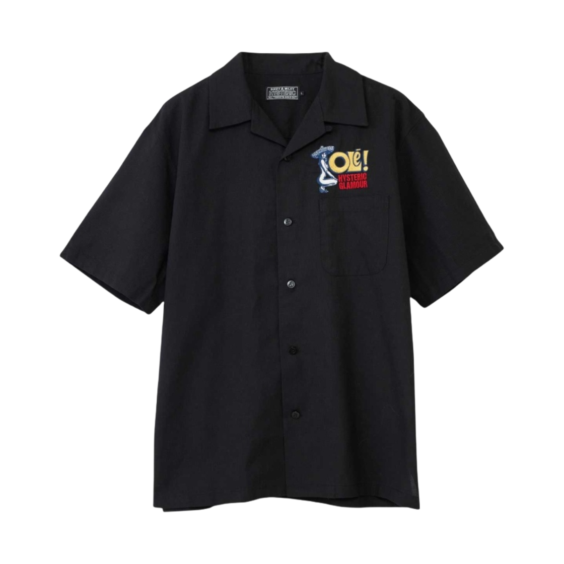 히스테릭 글래머 히스테릭 OLE 자수 오픈 칼라 셔츠 블랙(Hysteric Glamour Hysteric OLE Embroidered Open Collar Shirt Black) - 1
