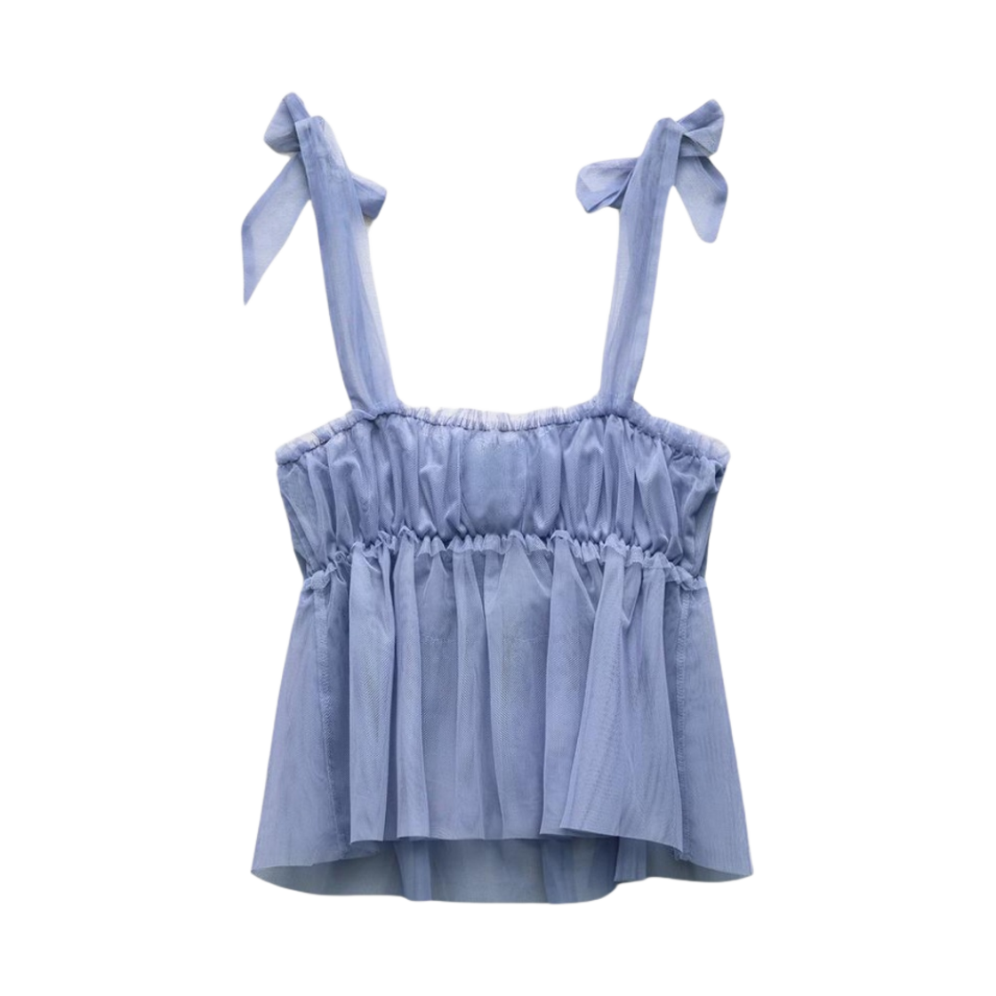 (W) 자라 리본 튤 탑 블루((W) Zara Ribbon Tulle Top Blue) - 2
