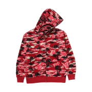 BAPE Palm Tree Camo Relaxed Fit Shark Full Zip Hoodie Red