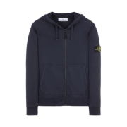 Stone Island 64251 Garment Dyed Cotton Fleece Full Zip Hooded Sweatshirt Navy Blue - 23FW