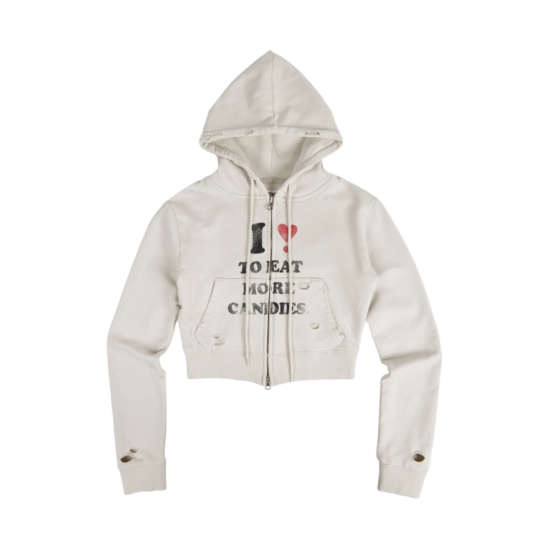 (W) 에이에이 아이 러브 캔디 크롭 후디 집업 베이지((W) Aeae I Love Candy Crop Hoodie Zip-Up Beige)