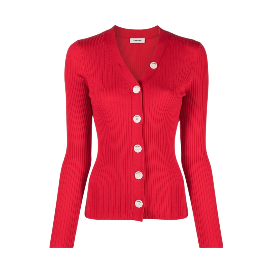 (W) 산드로 볼드 버튼 니트 가디건 레드((W) Sandro Bold Button Knit Cardigan Red)