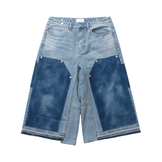 24-B003 Light Blue Resurrection13 Double Knee Skater Shorts Light Blue