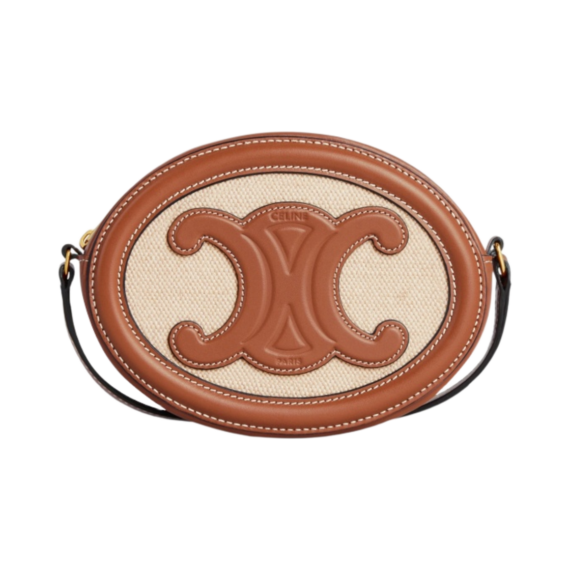 셀린느 텍스타일 카프스킨 크로스바디 오발 퍼스 레더 트리옹프 내츄럴 탄(Celine Crossbody Oval Purse Cuir Triomphe in Textile and Calfskin Natural Tan) - 1