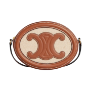 Celine Crossbody Oval Purse Cuir Triomphe in Textile and Calfskin Natural Tan