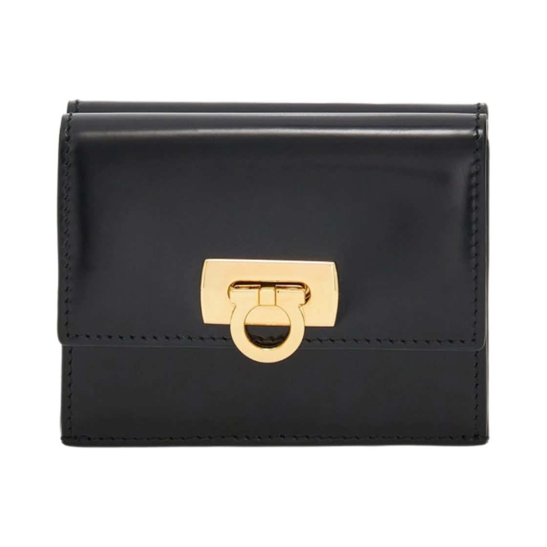 220434-760658 Ferragamo Compact Wallet with Gancini Clasp Black