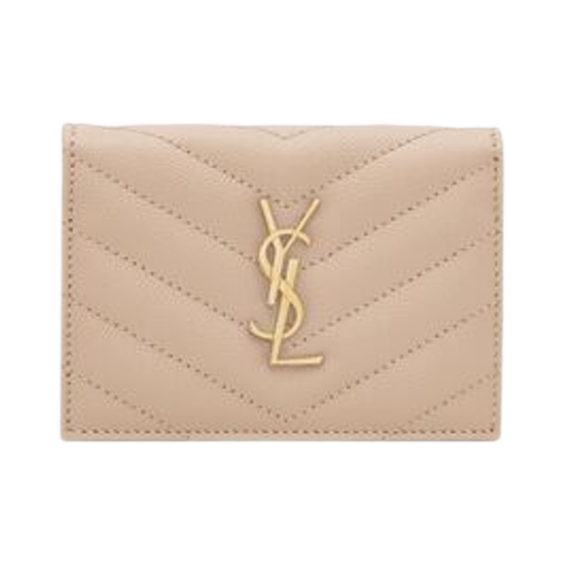 생로랑 카산드라 마틀라세 비즈니스 카드 케이스 그레인 드 뿌드르 엠보스 레더 다크 베이지(Saint Laurent Cassandre Matelasse Business Card Case in Grain De Poudre Embossed Leather Dark Beige) - 1