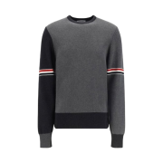 Thom Browne RWB Stripe Cotton Milano Stitch Crewneck Pullover Tonal Grey